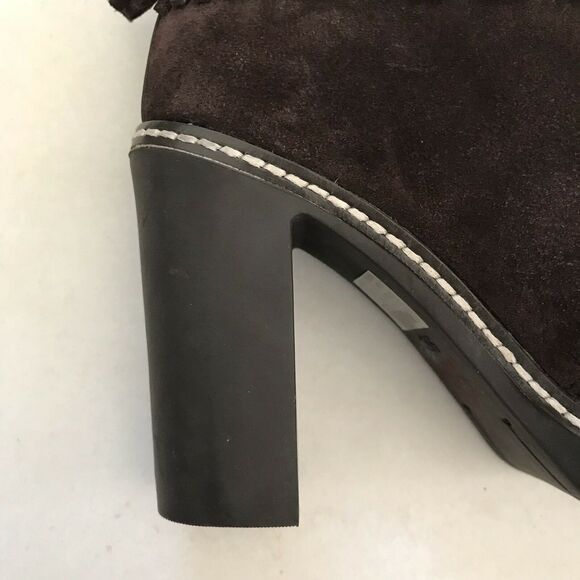 Tory Burch Hilary Suede Fringe Fur Lined Lace Up Chunky Booties FLAW - Picture 10 of 11